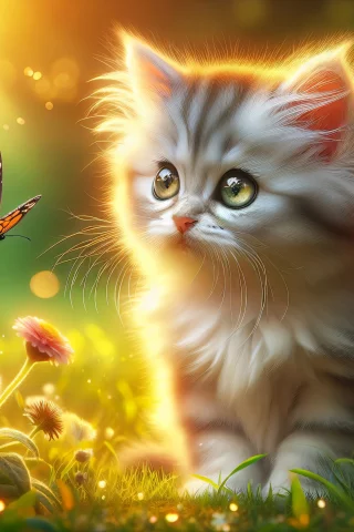 котёнок и бабочка