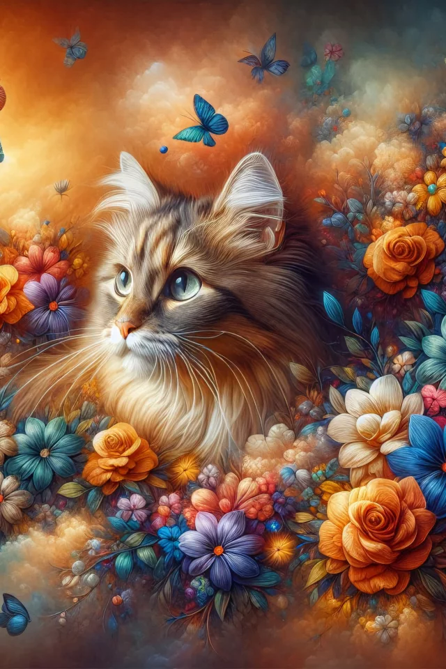 кошка в цветах