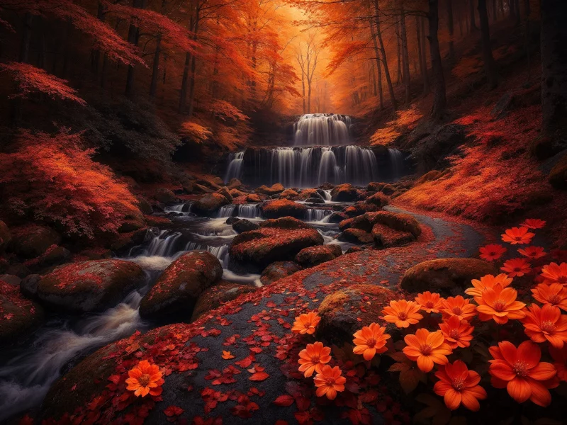 осенний водопад