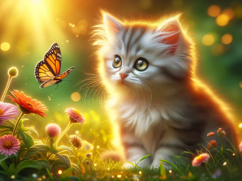 котёнок и бабочка